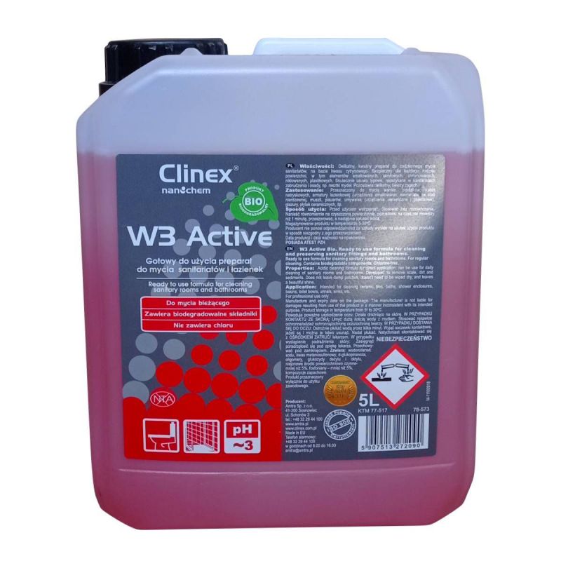 Preparat do mycia sanitariatów i łazienek Clinex W3 Active BIO 5 l