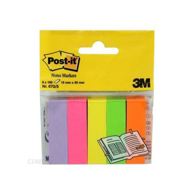 Znaczniki papierowe samoprzylepne Post-It 15 x 50 mm mix kolorów neonowych