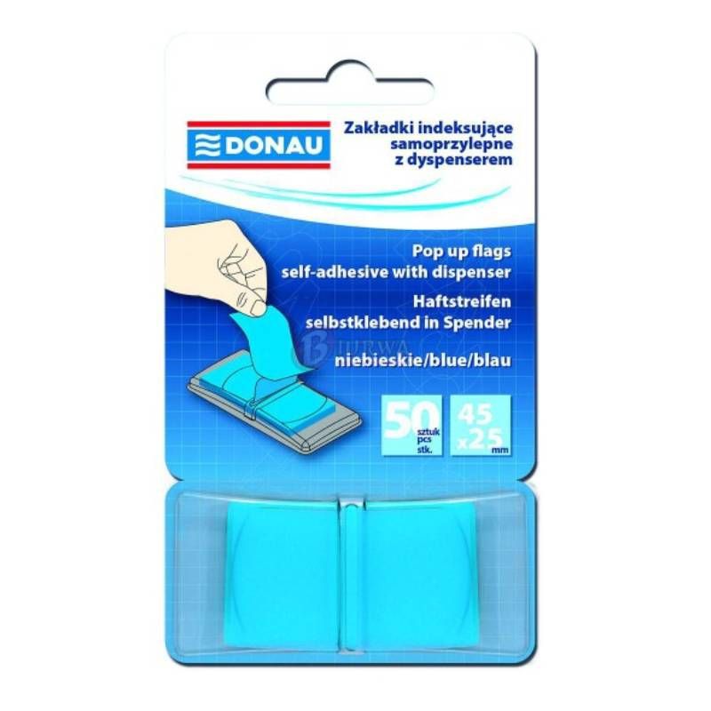 Zakładki indeksujące PP Donau z dyspenserem 25 x 45 mm niebieskie