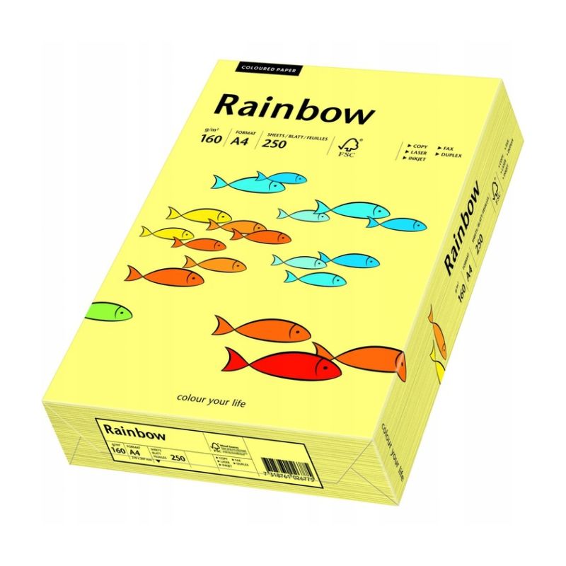 Papier ksero Rainbow A4 160g jasno żółty R12 250 arkuszy